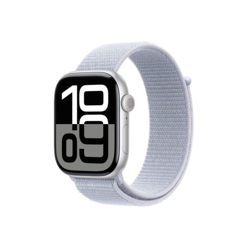 Apple Watch Series 10 GPS 46mm ezüst színű alumíniumtok, fakókék sportpánt (MWWN3)