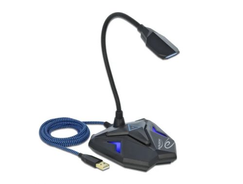 Delock Asztali USB csatlakozású hattyúnyak mikrofon játékhoz némító gombbal (66330)