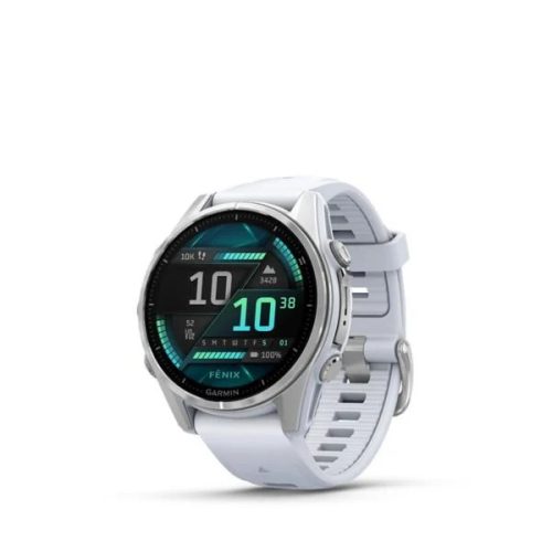Garmin Fenix 8 43mm AMOLED, ezüst, fehér szilikon szíjjal (ED) (010-02903-00)